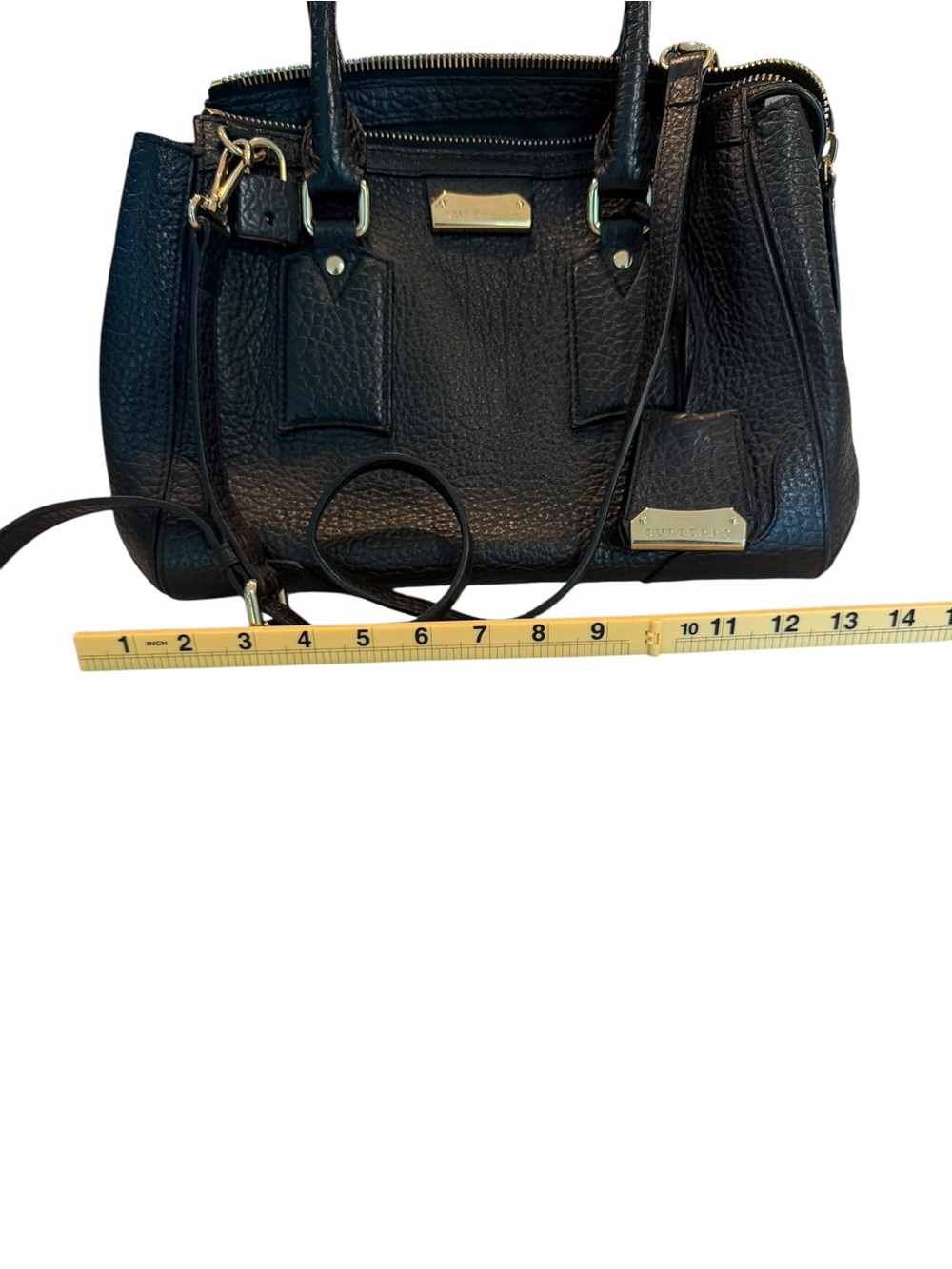 Burberry Black Pebbled Leather Satchel Handbag - Heritage Gladstone - Picture 11 of 13